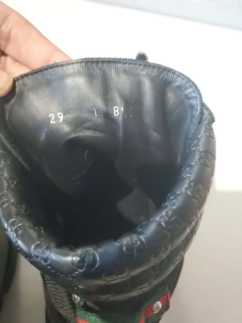 Gucci Men's Black Leather and Canvas GG Embossed Combat Boots